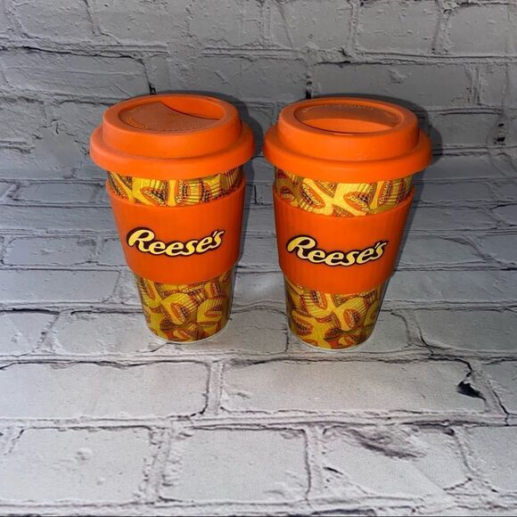 NWOT Reese’s Travel Ceramic Coffee Mug Set with Silicone Lid and Band - Picture 2 of 5